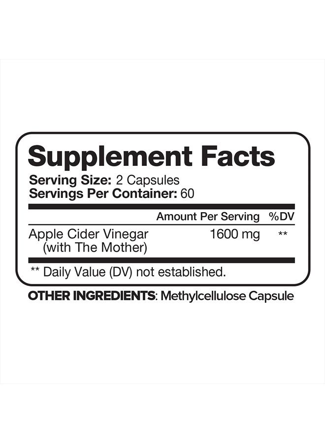 Nutrivein Apple Cider Vinegar Capsules with Mother - 1600mg - 120 Vegan Pills - Supports Healthy Weight Loss, Diet, Digestion, Keto, Cleanser - Best Supplement for Immune System - ACV Raw - Image 2