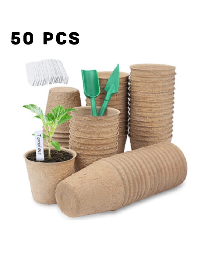 Realfrog 50PCS Peat Pots Seed Starter Eco-Friendly Enhance Aeration with Plant Tags for Home Plant Starters Biodegradable Seedling Peat Pots for Plants Seed Starter, Indoor Planting Cups for Seedlings - Image 2