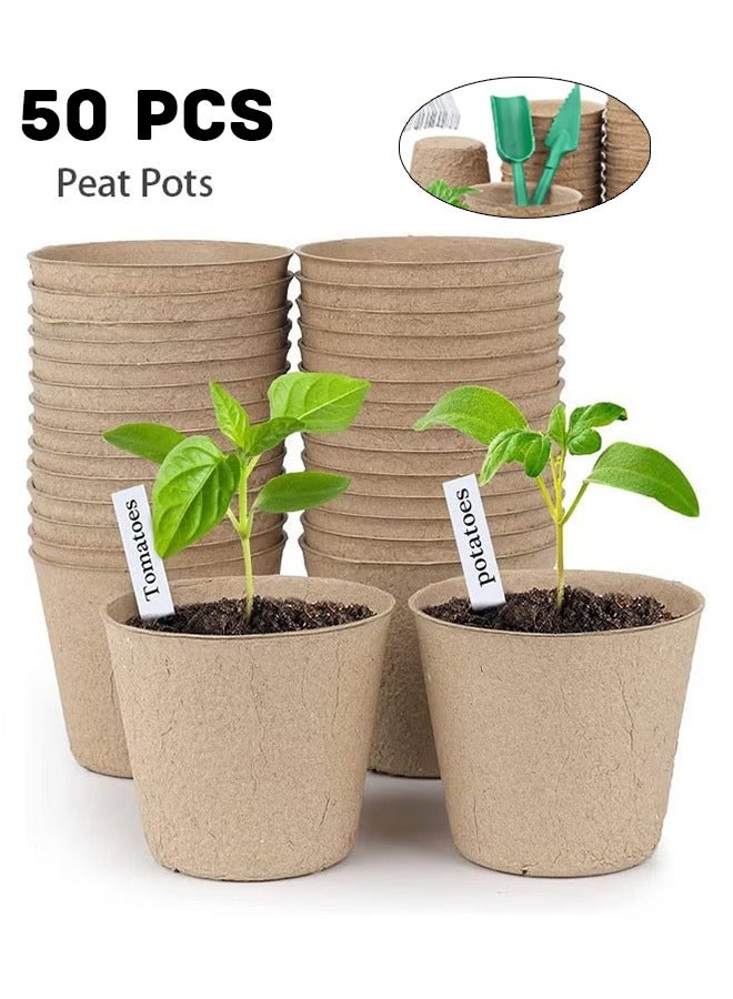 Realfrog 50PCS Peat Pots Seed Starter Eco-Friendly Enhance Aeration with Plant Tags for Home Plant Starters Biodegradable Seedling Peat Pots for Plants Seed Starter, Indoor Planting Cups for Seedlings - Image 1