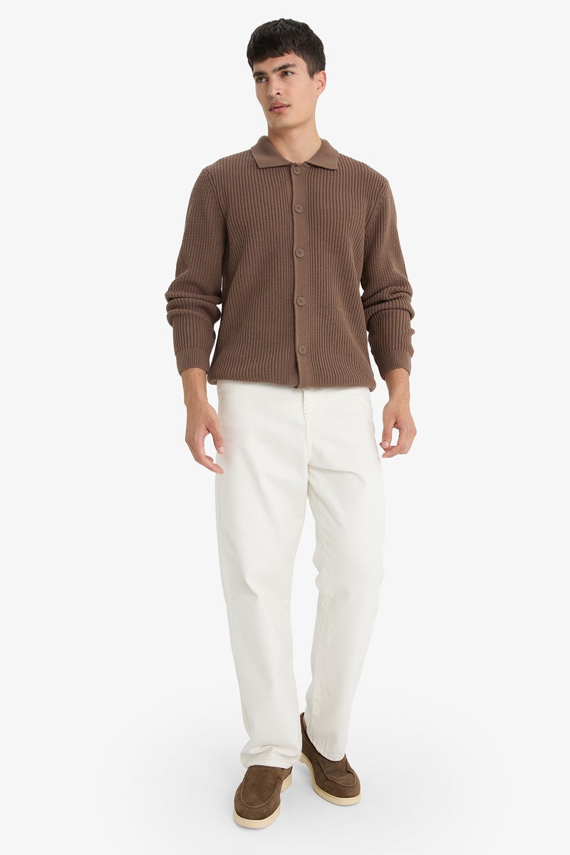 DeFacto Brown Man Standard Fit Polo Collar Knitwear Cardigan Casual - Image 2