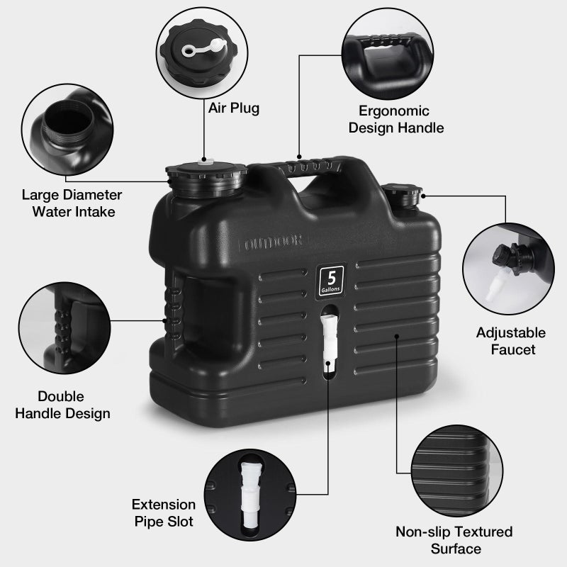 Digury 5 Gallon Water Jug, Camping Water Container BPA Free Water Storage with Spigot No Leakage Portable Emergency Water Tank for Outdoor Hiking Camping Picnic Supplies Black - Image 3