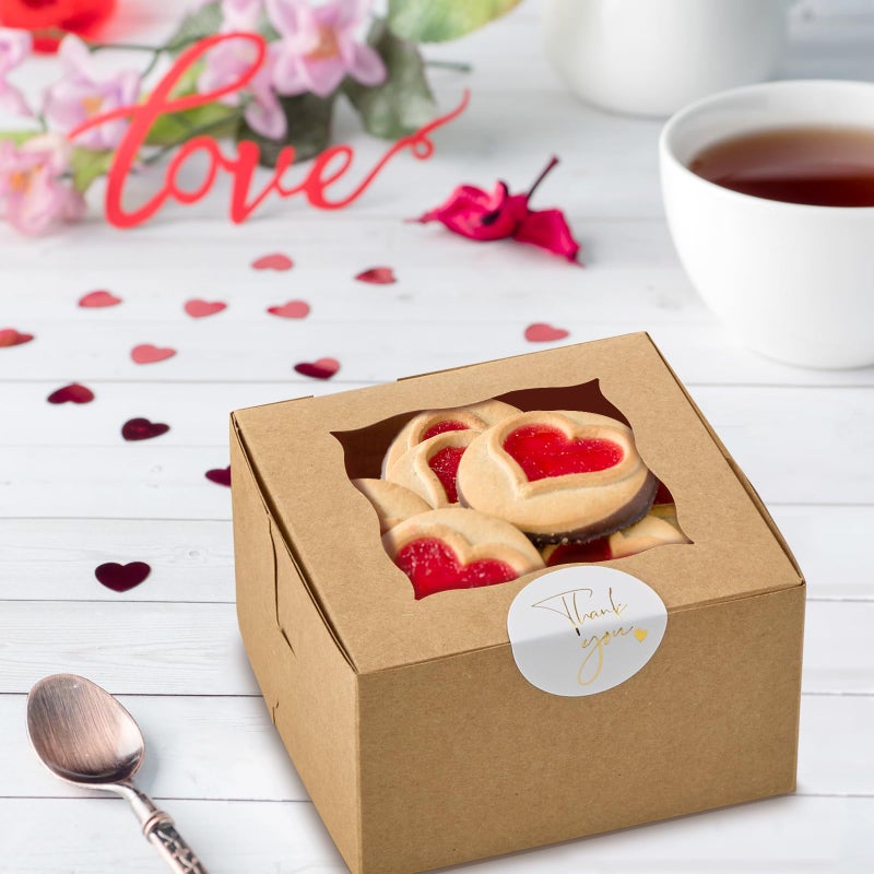 ZORRITA 24pcs Small Cookie Boxes with Window, 4x4x2.5 Inch Kraft Bakery Boxes with Stickers Dessert Treat Containers for Pastry Mini Cake Strawberry Donut Individual Cupcakee - Image 4