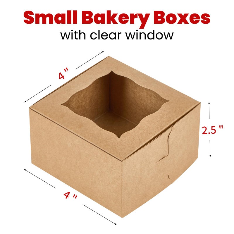 ZORRITA 24pcs Small Cookie Boxes with Window, 4x4x2.5 Inch Kraft Bakery Boxes with Stickers Dessert Treat Containers for Pastry Mini Cake Strawberry Donut Individual Cupcakee - Image 2