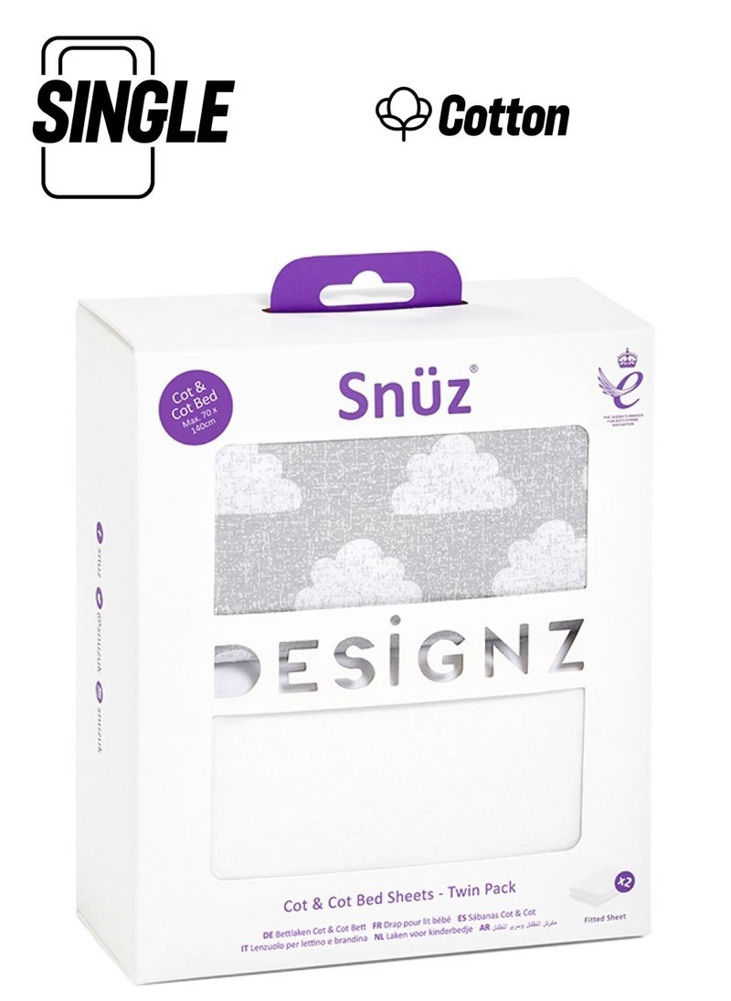 Snuz - Pack of 2 Pod Moses Basket Pram Fitted Sheet, Fits Both Moses Basket And Pram, Long - Lasting Quality, Infant, Baby, Toddler, Kids, Patterncloud Nine, Fitted Sheet Size - 35X75Cm (Max.) - Image 1