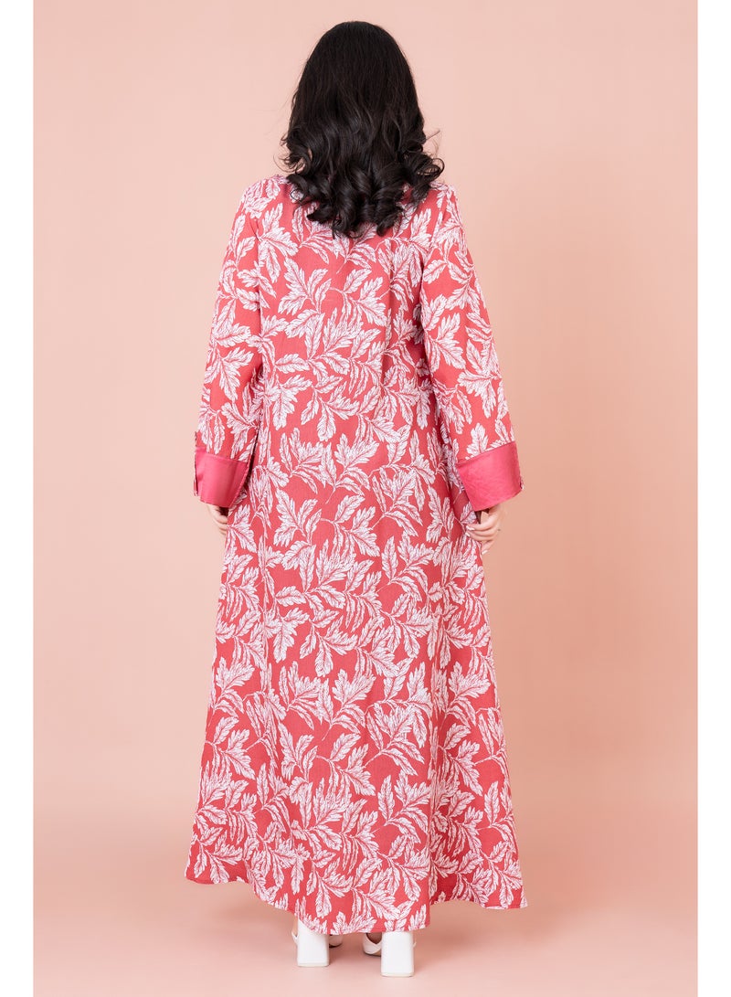 اكسا جلابية مطرزة نقوش ورق شجر - Image 2