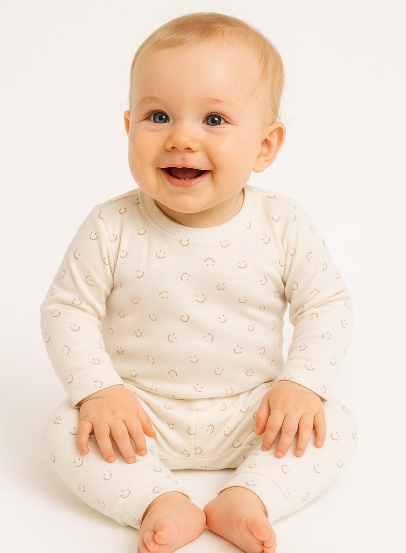 Baby 2-Piece Pullover Outfit Set - Cotton Blend, Long Sleeve Top & Pants with Cuffs, Breathable & Soft - For 6–24 Months  - Image 1