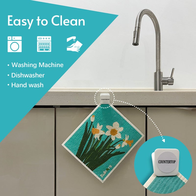 Eulnars Swedish Dishcloths for Kitchen, 8 Pack Reusable Paper Towels with Clips, Non-Scratch Swedish Dish Towels, Super Absorbent Cellulose Sponge Cloths, Assorted - Image 4