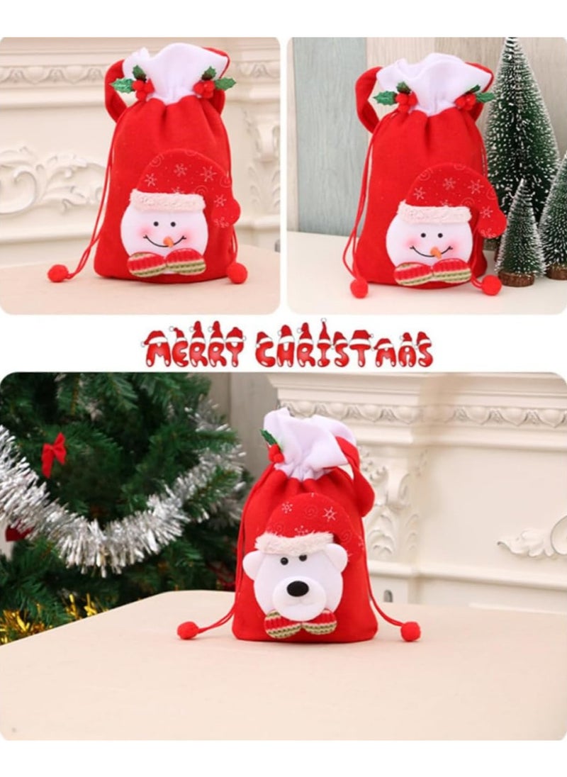 AUTOYSUR 3 Pcs Christmas Drawstring Gift Bags, 3D Design Fabric Christmas Candy Bags, Small Christmas Gift Bags, Xmas Apple Storage Bags  - Image 2