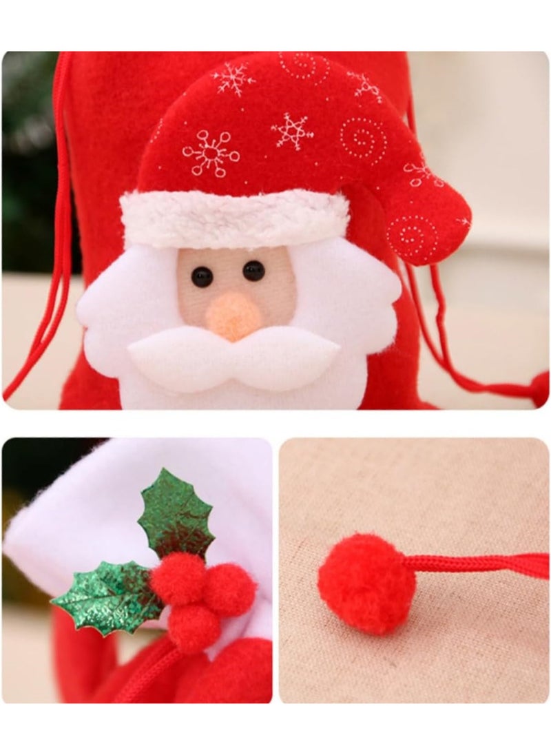 AUTOYSUR 3 Pcs Christmas Drawstring Gift Bags, 3D Design Fabric Christmas Candy Bags, Small Christmas Gift Bags, Xmas Apple Storage Bags  - Image 3