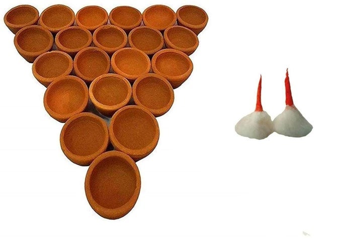 RV CRAFT DIWALIDIPAWALI HAND MADE CLAY LAMPDEEPAK DIYASSET WITH DIYA BATTI 11