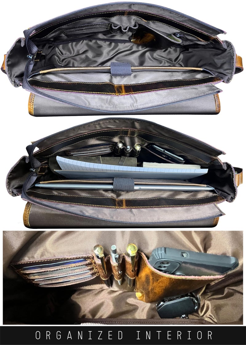 Rustic Town Leather Messenger Bag for Men 14" Leather Laptop Bag Vintage Crossbody Office Satchel Travel Shoulder Bag, Brown - Image 4
