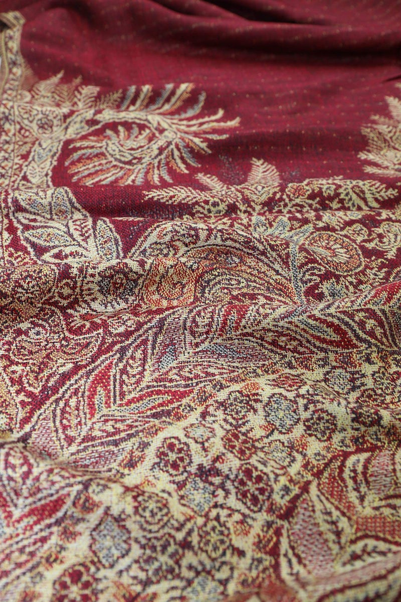 Achillea Luxurious Double Layered Jacquard Big Paisley Pashmina Shawl Wrap Scarf (Burgundy) - Image 5