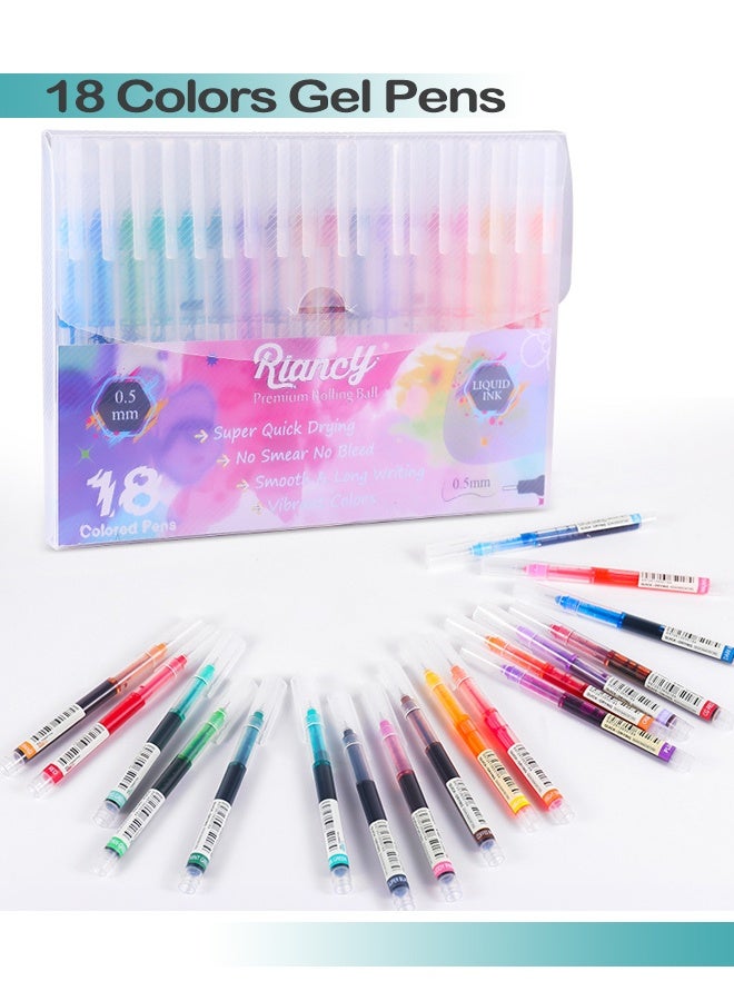 RIANCY 18-piece gel pen set, liquid ink, fine nib, colored ballpoint pen, smooth writing, multi-color, journaling supplies, sketching notes, drawing, office, art, back to school - Image 1