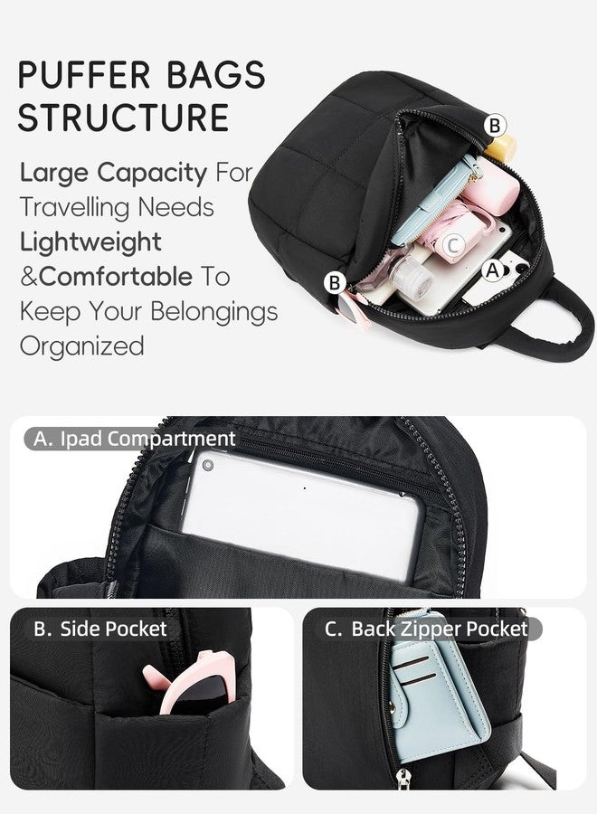 WESTBRONCO Mini Backpack for Women Nylon Small Fashion Backpacks Purse Puffer Lightweight Backpacks for Travel, Shopping, Black, Mini, Modern - Image 3