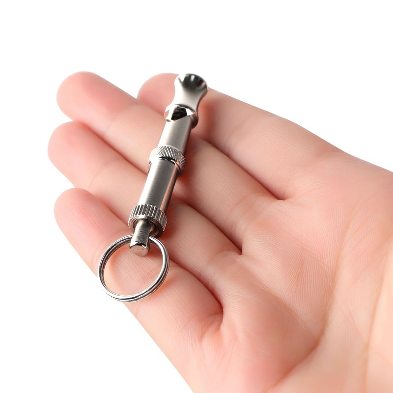 Adjustable Dog Whistle to Stop Barking on 2.6 x 0.6 Inch with Ring Silver Tone Recall Training Tool for Pets - Image 1