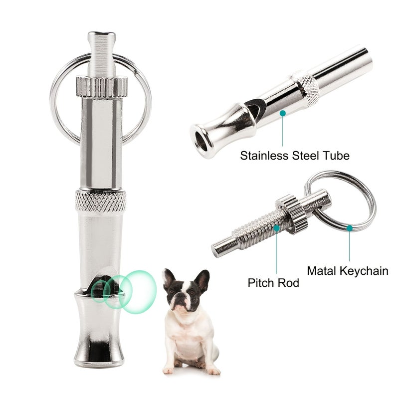 Adjustable Dog Whistle to Stop Barking on 2.6 x 0.6 Inch with Ring Silver Tone Recall Training Tool for Pets - Image 5