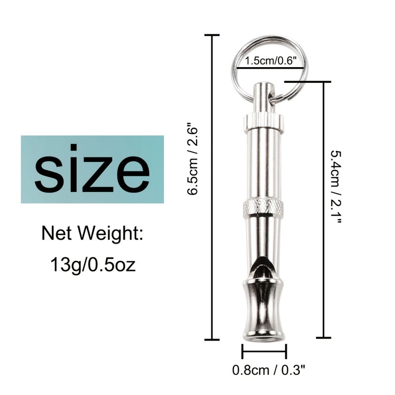 Adjustable Dog Whistle to Stop Barking on 2.6 x 0.6 Inch with Ring Silver Tone Recall Training Tool for Pets - Image 2