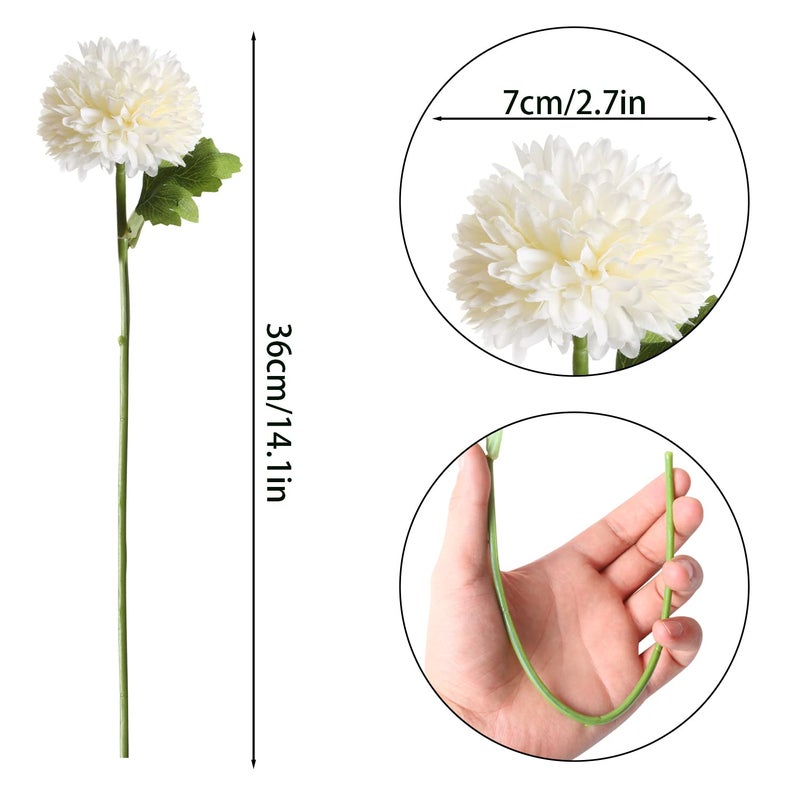 CCINEE 12Pcs Artificial Flowers Chrysanthemum Ball, Silk Floral Arrangement Fake Flowers Bouquet Long Stem Hydrangea for Home Office Coffee House Parties and Wedding Decor (White) - Image 3