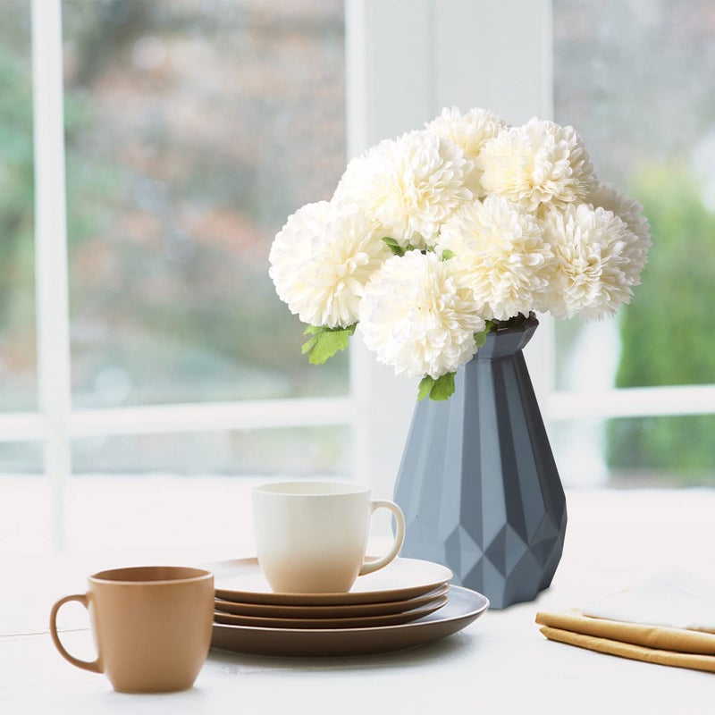 CCINEE 12Pcs Artificial Flowers Chrysanthemum Ball, Silk Floral Arrangement Fake Flowers Bouquet Long Stem Hydrangea for Home Office Coffee House Parties and Wedding Decor (White) - Image 2