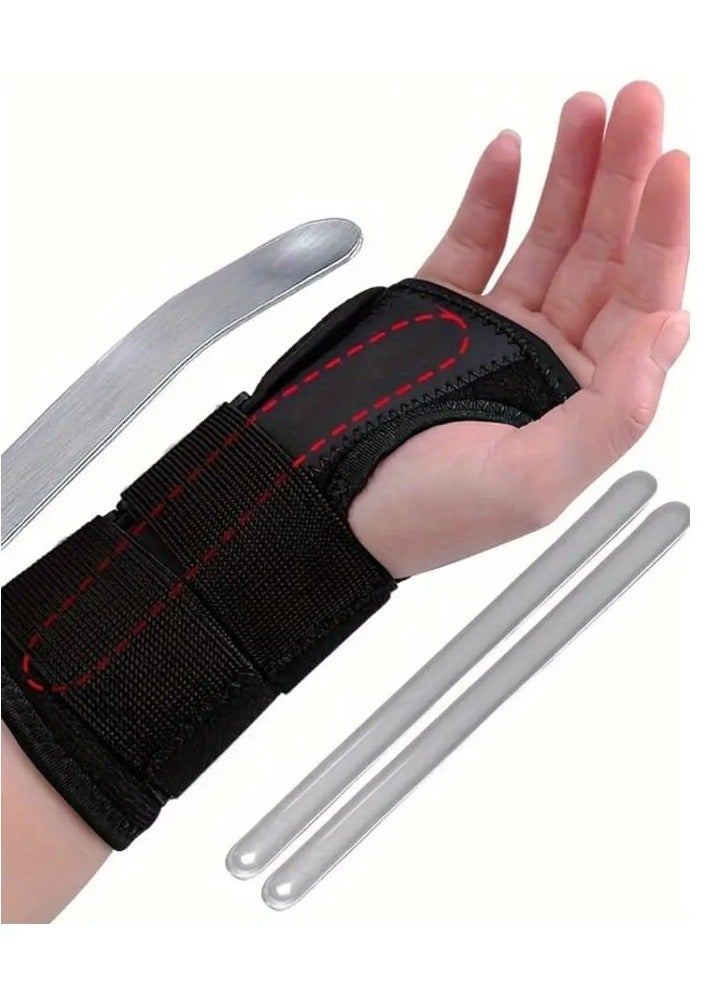 فكس دعامة معصم قابلة للتعديل معززة بجبائر من الألومنيوم علوية وسفلية ، دعامة مناسبة لتثبيت اليد فى حالات الإلتواء والتهاب الأوتار والمفاصل ، دعامة يد قابلة للتنفس وبطول 17.5 سم اسود - Image 1