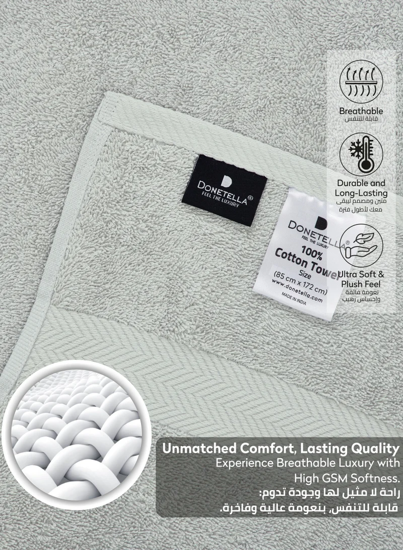 Donetella Premium 100 % Combed Cotton 2-Pcs Bath Sheet Set (85 X 172 CM) 600 GSM Large Towel, Highly Absorbent, Quick Dry,Best Towel for Bathroom, Spa And Hotel,Light Grey