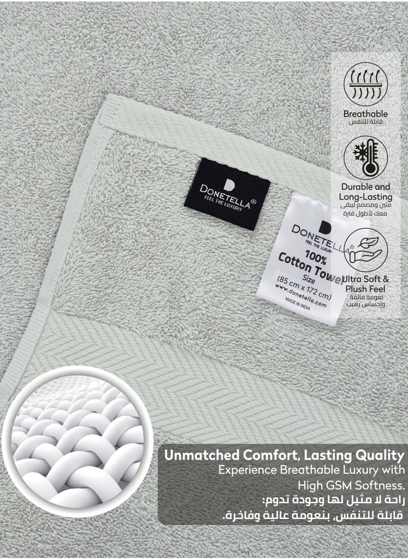 Donetella Premium 100 % Combed Cotton 2-Pcs Bath Sheet Set (85 X 172 CM) 600 GSM Large Towel, Highly Absorbent, Quick Dry,Best Towel for Bathroom, Spa And Hotel,Light Grey  - Image 5