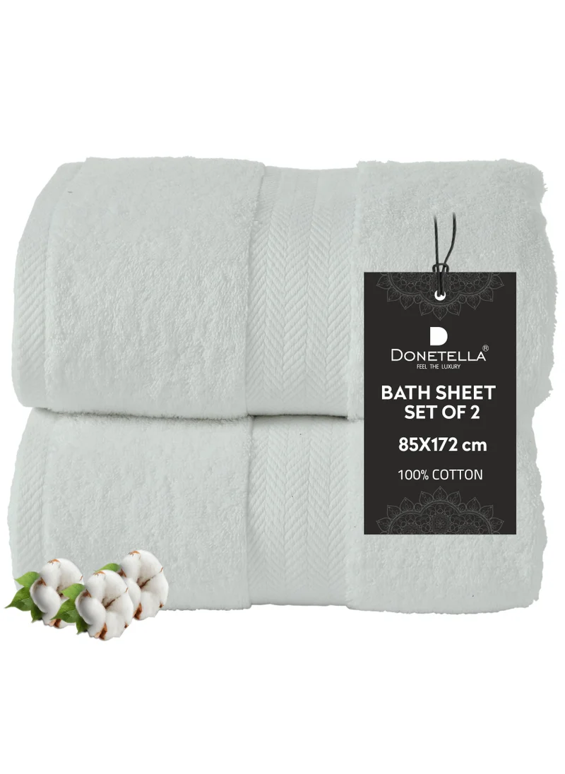 Donetella Premium 100 % Combed Cotton 2-Pcs Bath Sheet Set (85 X 172 CM) 600 GSM Large Towel, Highly Absorbent, Quick Dry,Best Towel for Bathroom, Spa And Hotel,Light Grey