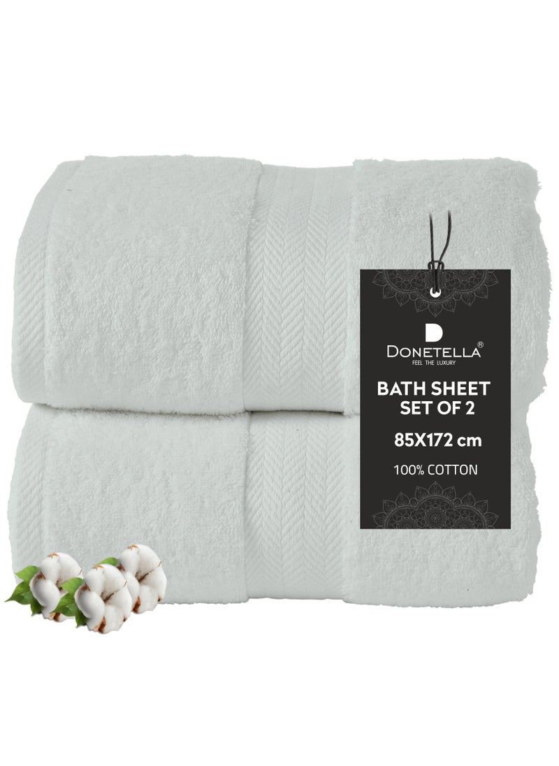 Donetella Premium 100 % Combed Cotton 2-Pcs Bath Sheet Set (85 X 172 CM) 600 GSM Large Towel, Highly Absorbent, Quick Dry,Best Towel for Bathroom, Spa And Hotel,Light Grey  - Image 1
