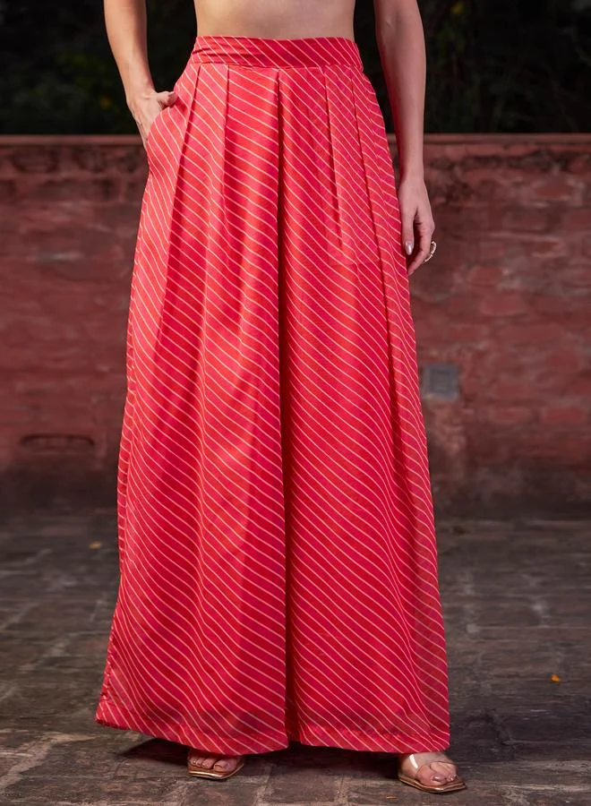 SASSAFRAS Sassafras Pink Floral Front Yoke Anarkali Kurta with Palazzo Pants Set