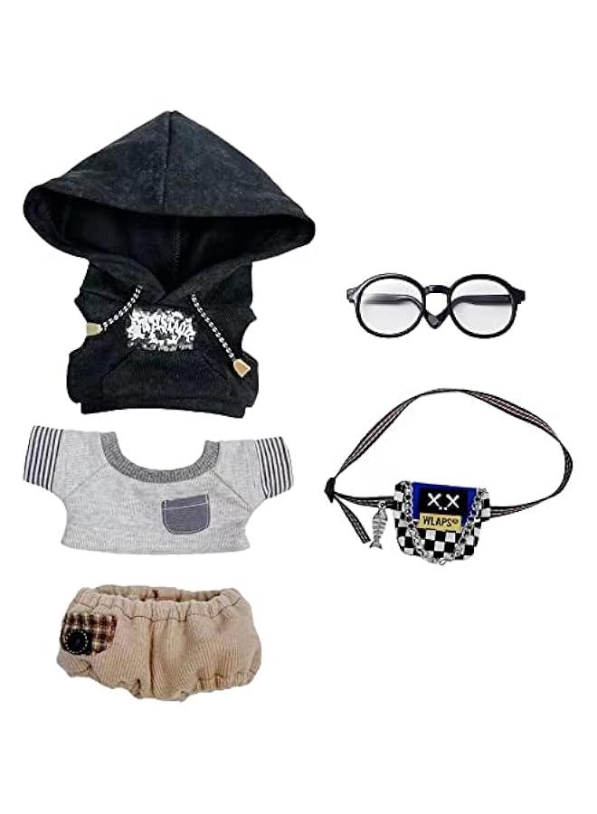 Arabest 20cm Plush Doll Clothes Hoodie Jeans T-Shirt Glasses Backpack Soft Stuffed Plush Toy Dress Up Accessories (Black, 20cm)  - Image 1
