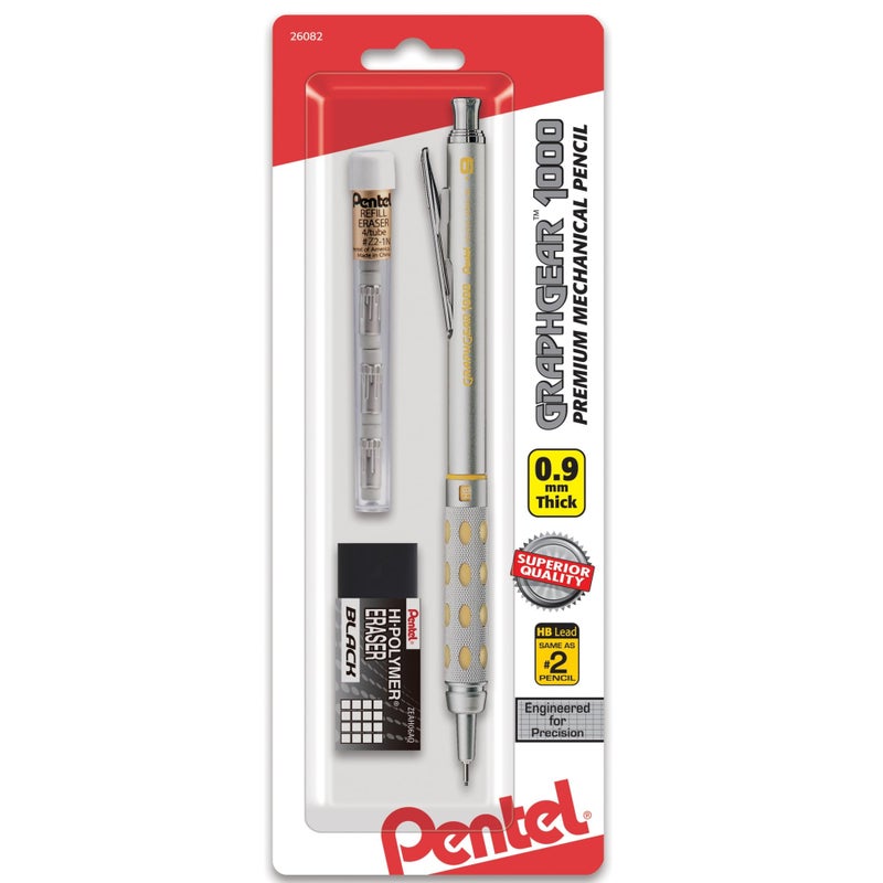 Pentel قلم رسم أوتوماتيكي بنتل غراف جير 1000 (0.9 مم) مع إعادة تعبئة ممحاة، 1-عبوة (PG1019EBP) - Image 2