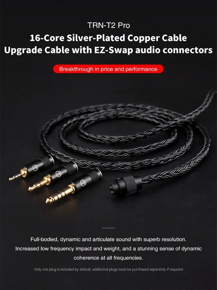 TRN T2 Pro Earphone Cable, 2.5mm Plug, 0.78mm 2-Pin, Black - Image 2