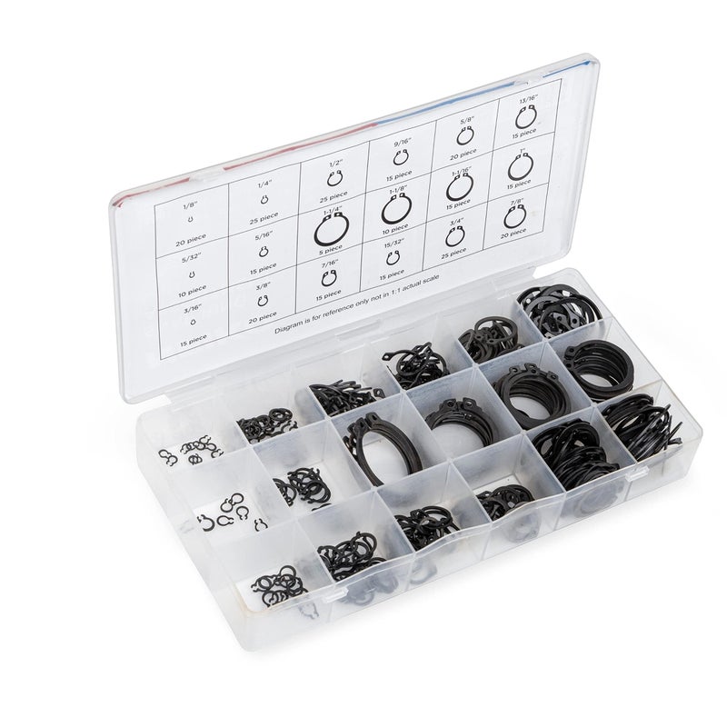 Neiko 50458A Snap Ring Shop Assortment | 300 Piece Retaining Ring Set | 18 Sizes (1/8"" - 1-1/4"") | Heat-Treated Hardened Steel | Secure Parts On Grooved Shafts  Pins  Studs  Etc. - Image 1