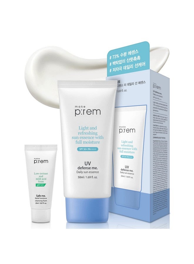 MAKEP:REM MAKEPREM UVA UVB Defense Me Daily Sun Essence VEGAN Makeup Sunscreen Gel SPF 50+ PA++++ 1.69 Fl Oz Reef-Safe Moisture Sunblock Strong UV Blue Ray Broad Protection Dry Oily Sensitive Acne-Prone Skin - Image 1