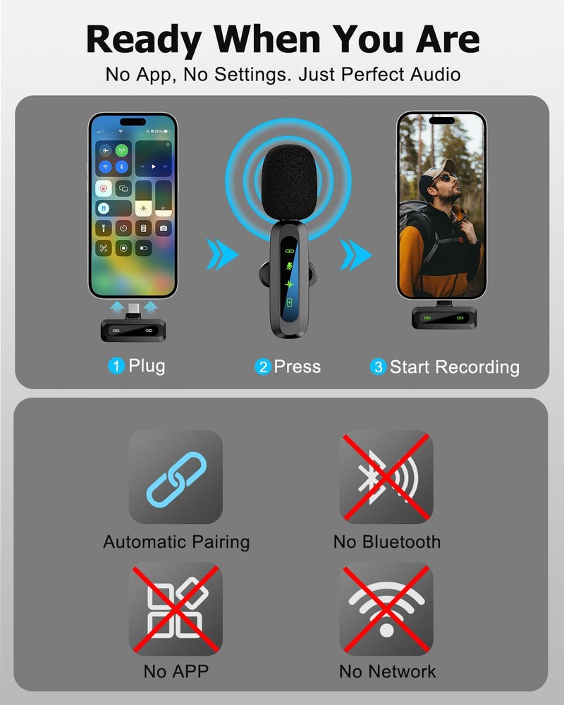 VELOMAX Mic for YouTube Wireless - Ultra-Clear Noise Reduction, 30M Stable Connection, Zero Latency, Plug & Play, Perfect Wireless mic for Youtubers Creators (Single Mic(Type C Port)) - Image 5