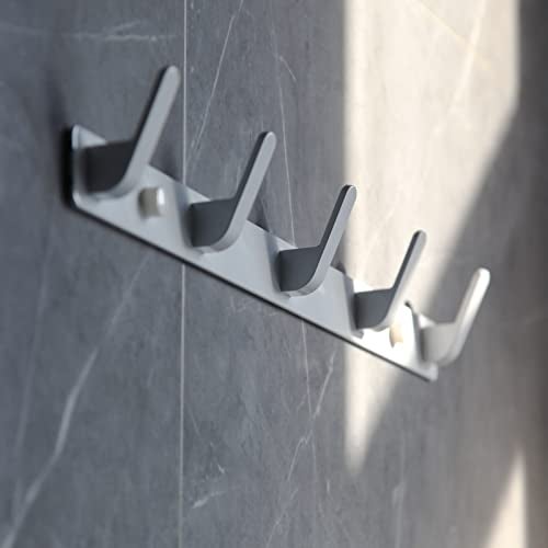 ninegridisland Ninegrid Island 5 White Wall Mounted Towel Hooks for Bathrooms Farmhouse Style Adhesive Stick on Wall Hook Rack for Bath Towels Robes Hats Keys - Image 3