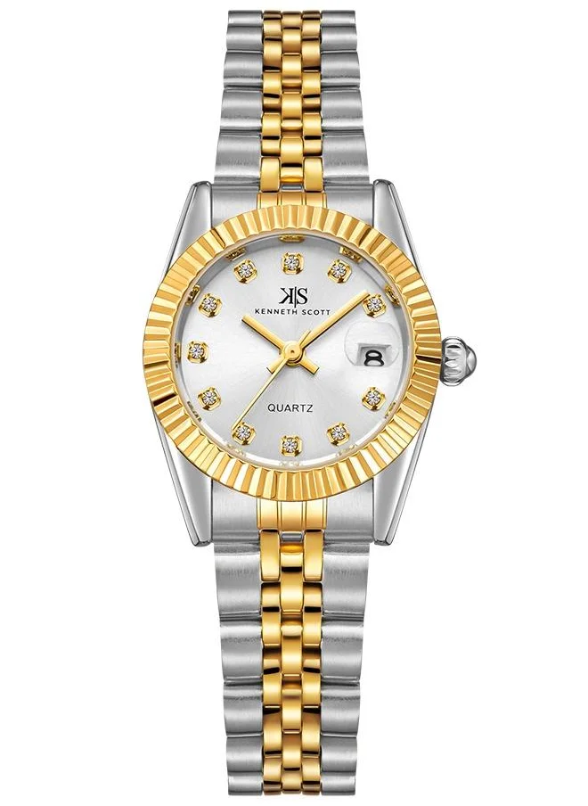 كينيث سكوت Kenneth Scott K22536-TBTW Women's Analog Display Watch & Stainless Steel Strap Two Tone