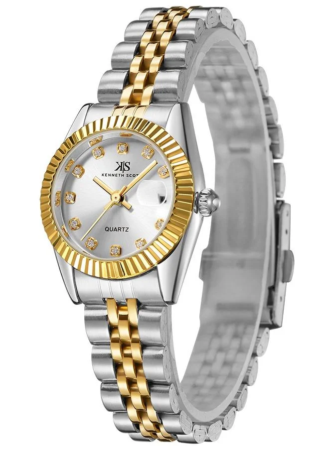 كينيث سكوت Kenneth Scott K22536-TBTW Women's Analog Display Watch & Stainless Steel Strap Two Tone