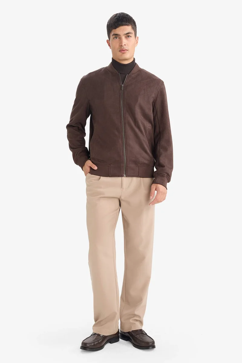 ديفاكتو Slim Fit Lined Suede Lined Bomber Jacket
