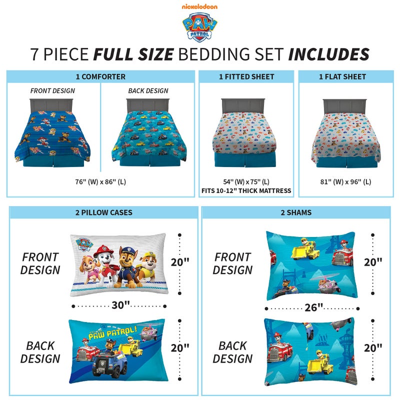Franco Kids Bedding Super Soft Comforter and Sheet Set with Sham, 7 Piece Full Size, Paw Patrol - Image 3