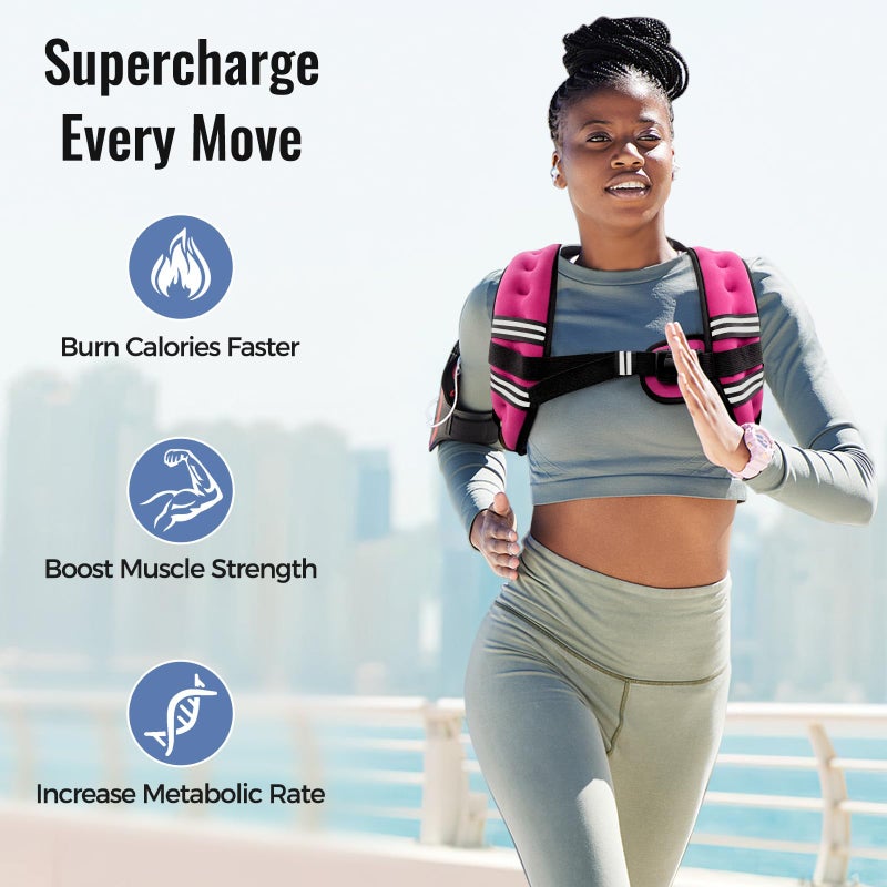 Zeerun Weighted Vest for Women & Men with Reflective Stripe and Adjustable Buckle, Comfortable & Durable Rucking Vest for Walking, Running & Strength Training, 10LBS-Pink - Image 2