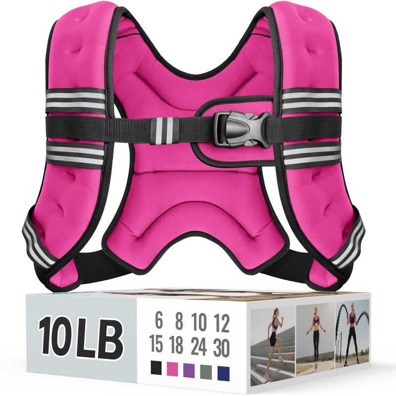 Zeerun Weighted Vest for Women & Men with Reflective Stripe and Adjustable Buckle, Comfortable & Durable Rucking Vest for Walking, Running & Strength Training, 10LBS-Pink - Image 1