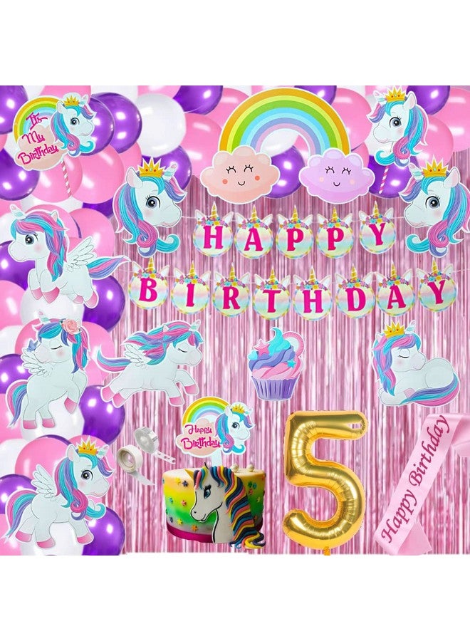FI - FLICK IN 71 Pcs 5th Birthday Unicorn Decoration for Girls | Pink Bday Decorations Party Set | Kids Party Decoration Kit | Unicorn Theme Fifth Birthday Decorations Kit (Pack of 71, Pink) - Image 1