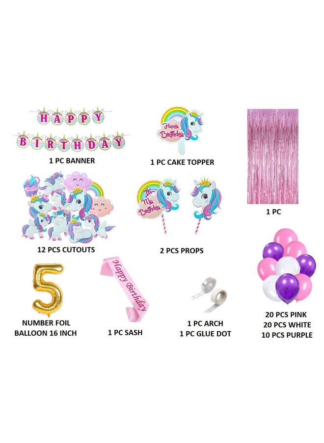 FI - FLICK IN 71 Pcs 5th Birthday Unicorn Decoration for Girls | Pink Bday Decorations Party Set | Kids Party Decoration Kit | Unicorn Theme Fifth Birthday Decorations Kit (Pack of 71, Pink) - Image 2