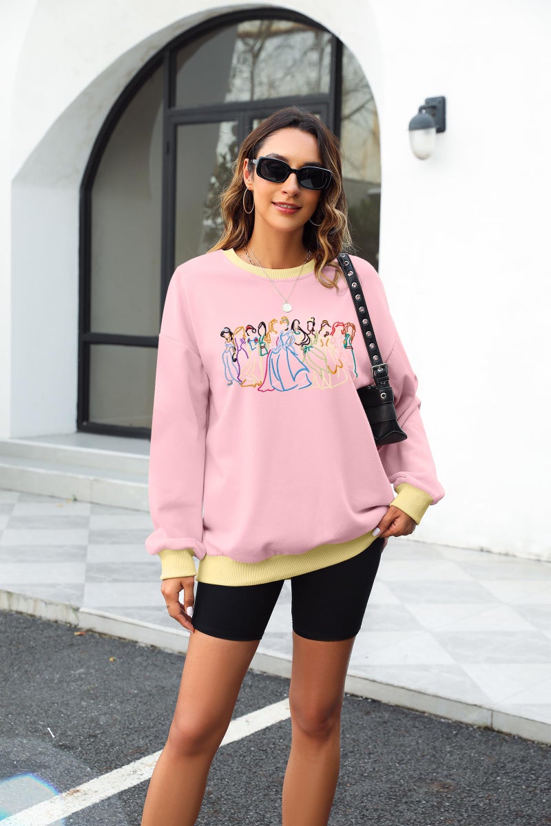 BANGELY Magical Sweatshirt Women Cute Embroidered Magic Princess Sweater Family Vacation Shirt Casual Long Sleeve Top C-pink - Image 2