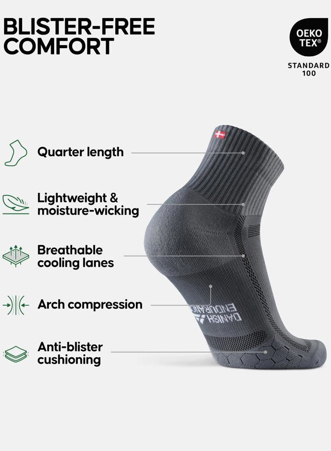 DANISH ENDURANCE 3 Pack Running Socks for Long Distances, Quarter, Men & Women, Grey/Black, Medium - Image 2