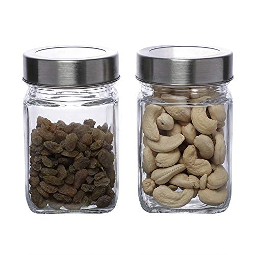 Cutting EDGE Multipurpose 310ml Transparent Glass Jar/Barni for Kitchen, Aachar Pickle, Chutney, Dry Fruits, Masala, Grocery, Grains Storage with Silver See-Through Cap (Set of 2) - Image 1