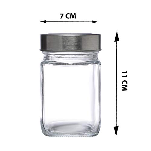 Cutting EDGE Multipurpose 310ml Transparent Glass Jar/Barni for Kitchen, Aachar Pickle, Chutney, Dry Fruits, Masala, Grocery, Grains Storage with Silver See-Through Cap (Set of 2) - Image 2