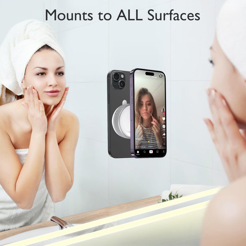 CornrStr Mirror Phone Holder for Shower Magsafe Compatible - Instant Suction Reusable Shower Phone Holder for Windshield, Car, Travel, Gym, Portable, Fits Android & iPhone 17, 16, Air - Image 5