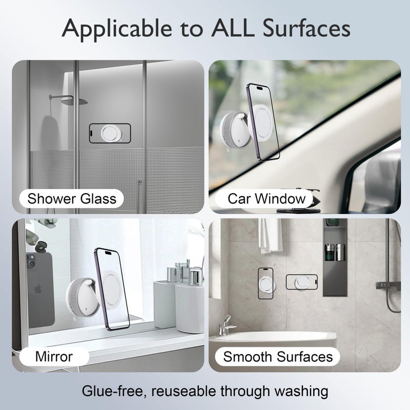 CornrStr Mirror Phone Holder for Shower Magsafe Compatible - Instant Suction Reusable Shower Phone Holder for Windshield, Car, Travel, Gym, Portable, Fits Android & iPhone 17, 16, Air - Image 4